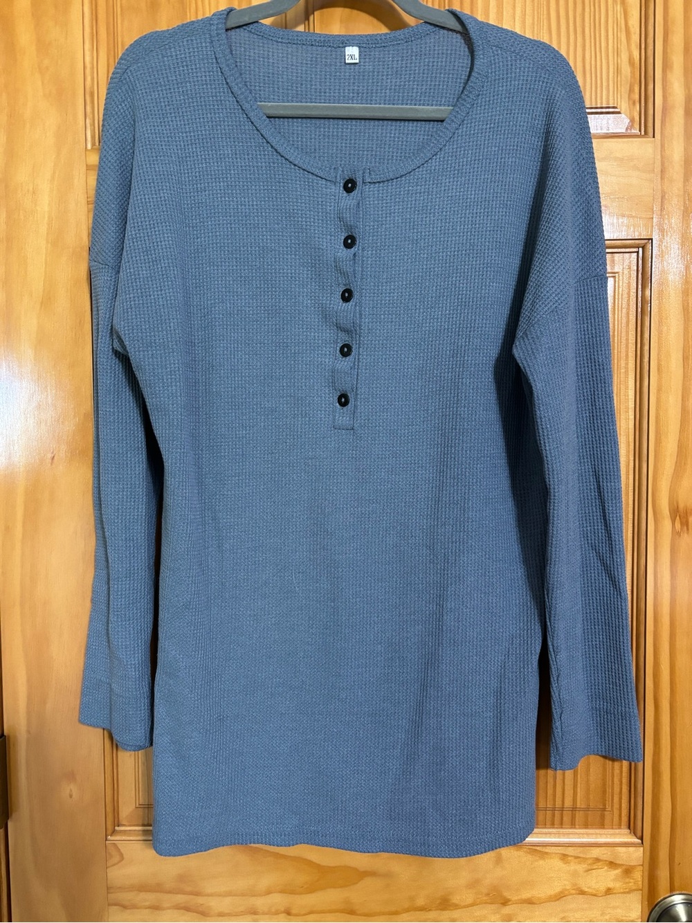 Long-Sleeve Waffle Henley Top - Blue
